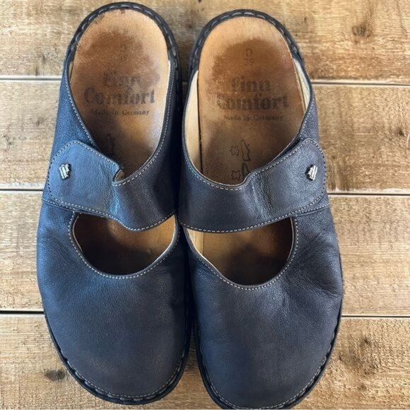 Finn Comfort "Stanford" Clog In Black / Blue Leather Slip- On Size EU 39 US 8-8. - Picture 9 of 11